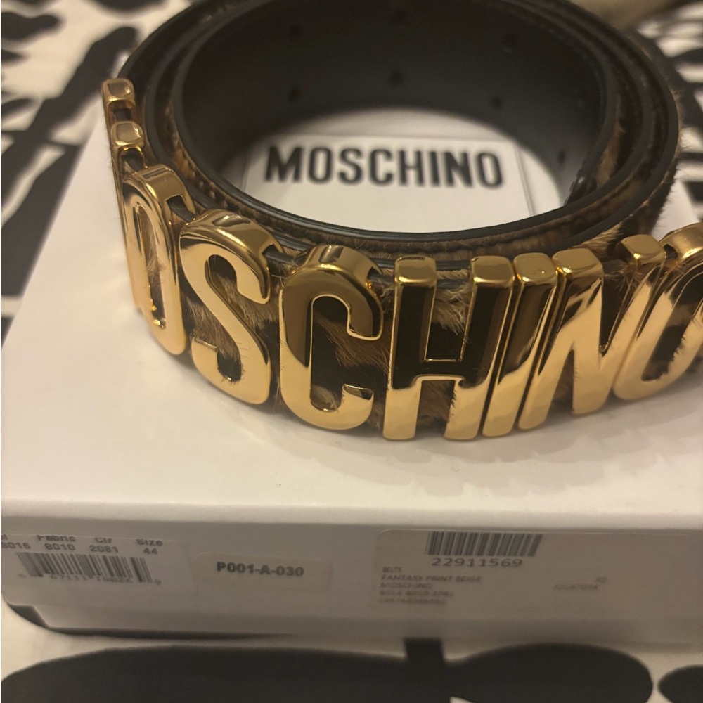 Moschino Gold Logo Belt with Black Accents leopard real leather size 85-90 44 eu - Picture 3 of 5